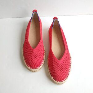 NWOT Rothy's The Espadrille Flats Red Hot Jute Cushioned Slip-On Women Size 9.5